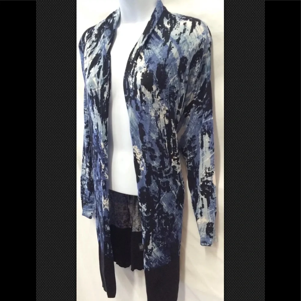 NIC + ZOE Tunic Open Cardigan Sweater Shawl Cotton Blue